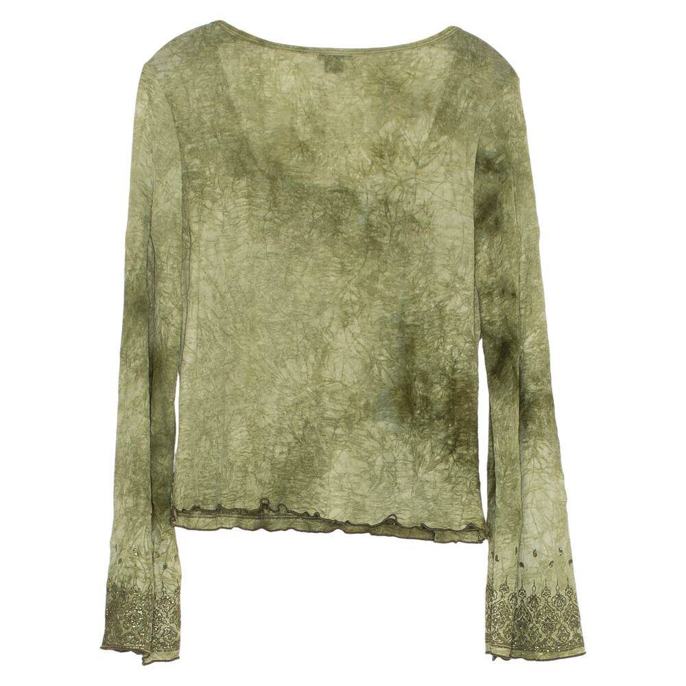 FANG Y2K Sheer Top Mesh Glitter Bell Sleeve Forest Fairy Grunge Goblincore XL - Picture 3 of 6